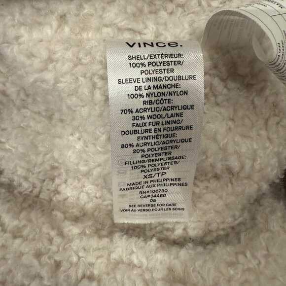 Vince Hooded Bomber Jacket XS Ceramic Cream Faux Fur Lined - Picture 8 of 13